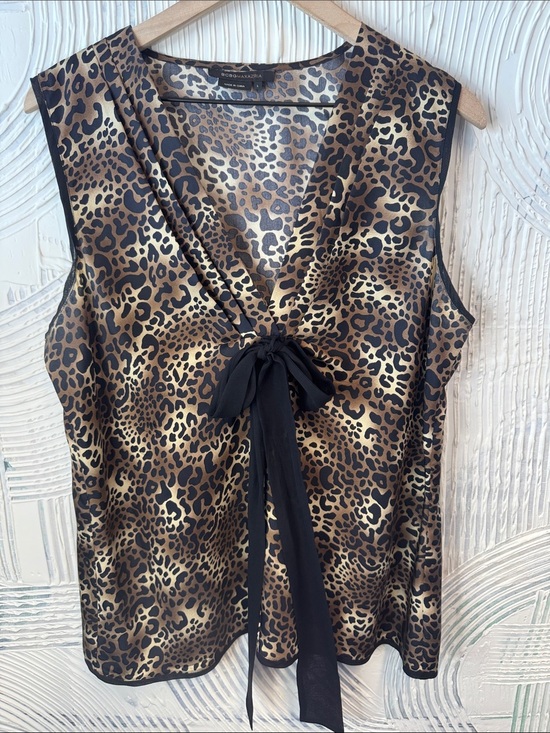 BCBGMaxAzria Tops - BCBGMaxAzria Leopard Print Tie-Front Sleeveless Camisole - Brown/Black N0456